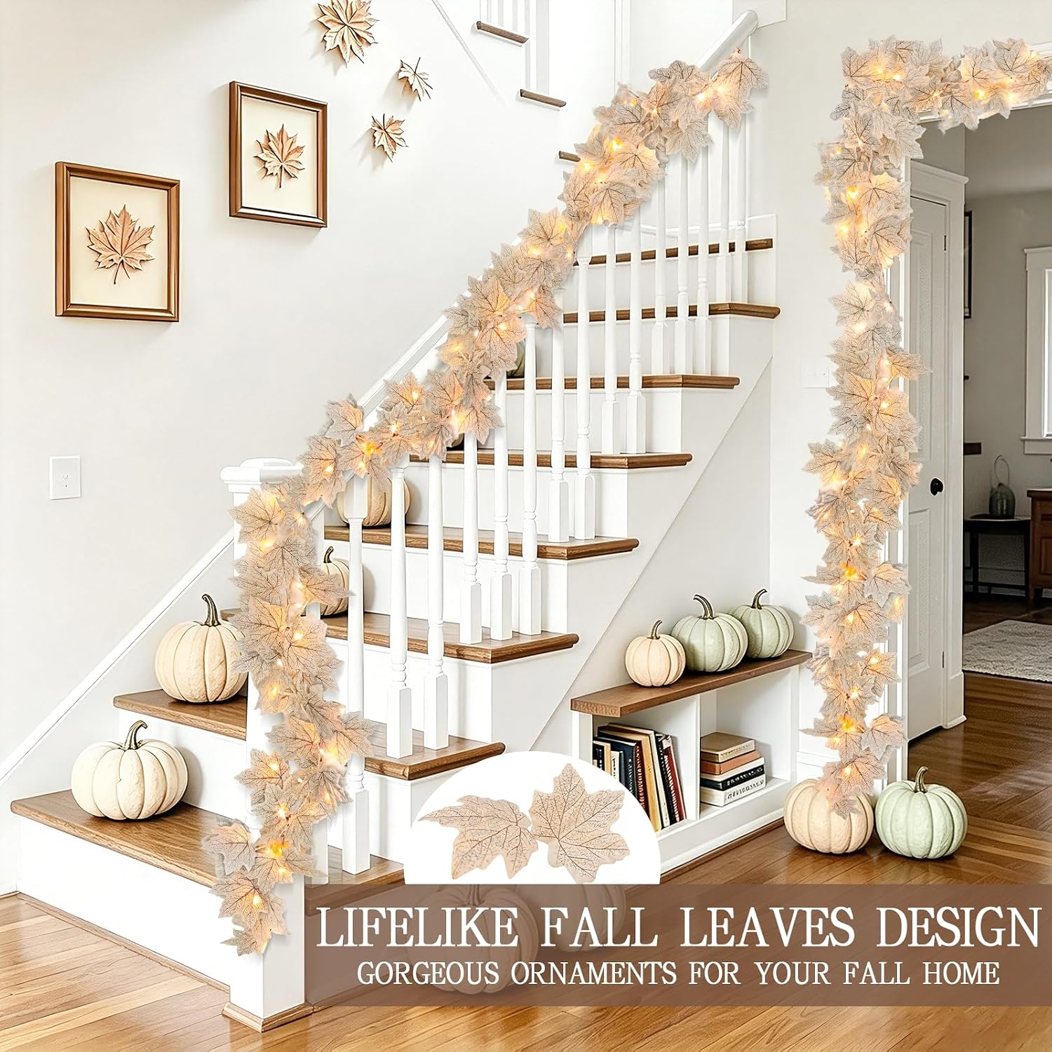 3 Pack Fall Garland with Lights, Total 19.5Ft 60LED Autumn String Lights