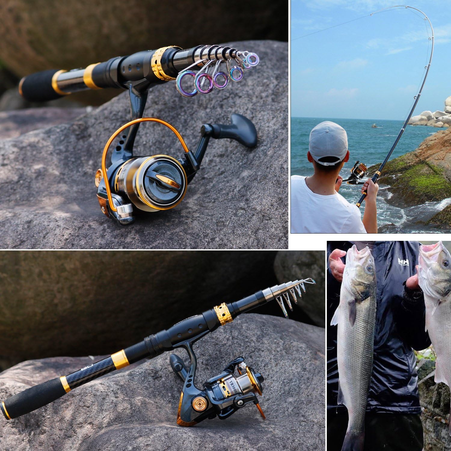 Sougayilang Fishing Rod Reel Combos Carbon Fiber Telescopic Fishing pole with Spinning Reel for Travel Saltwater Freshwater Fishing