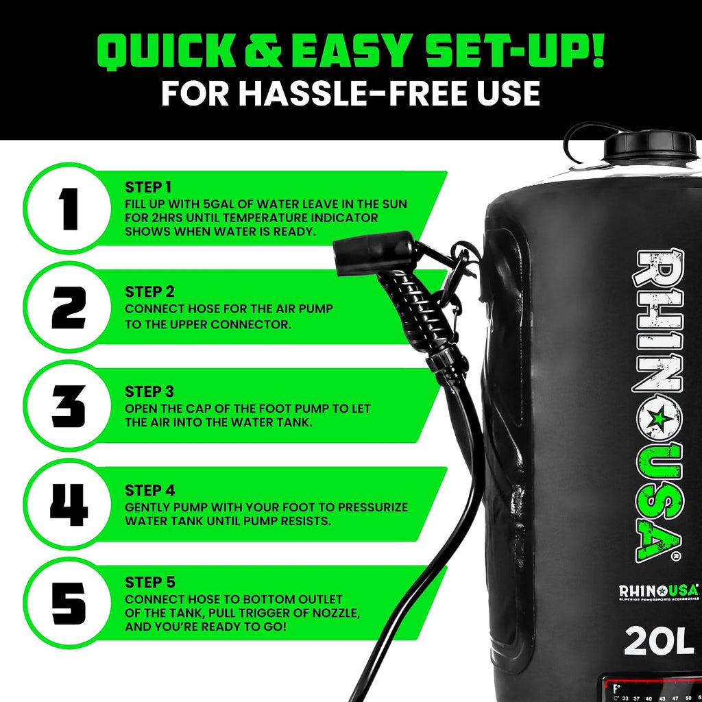 Rhino USA Portable Solar Camp Shower - 5 Gal/20L for Camping & Overlanding