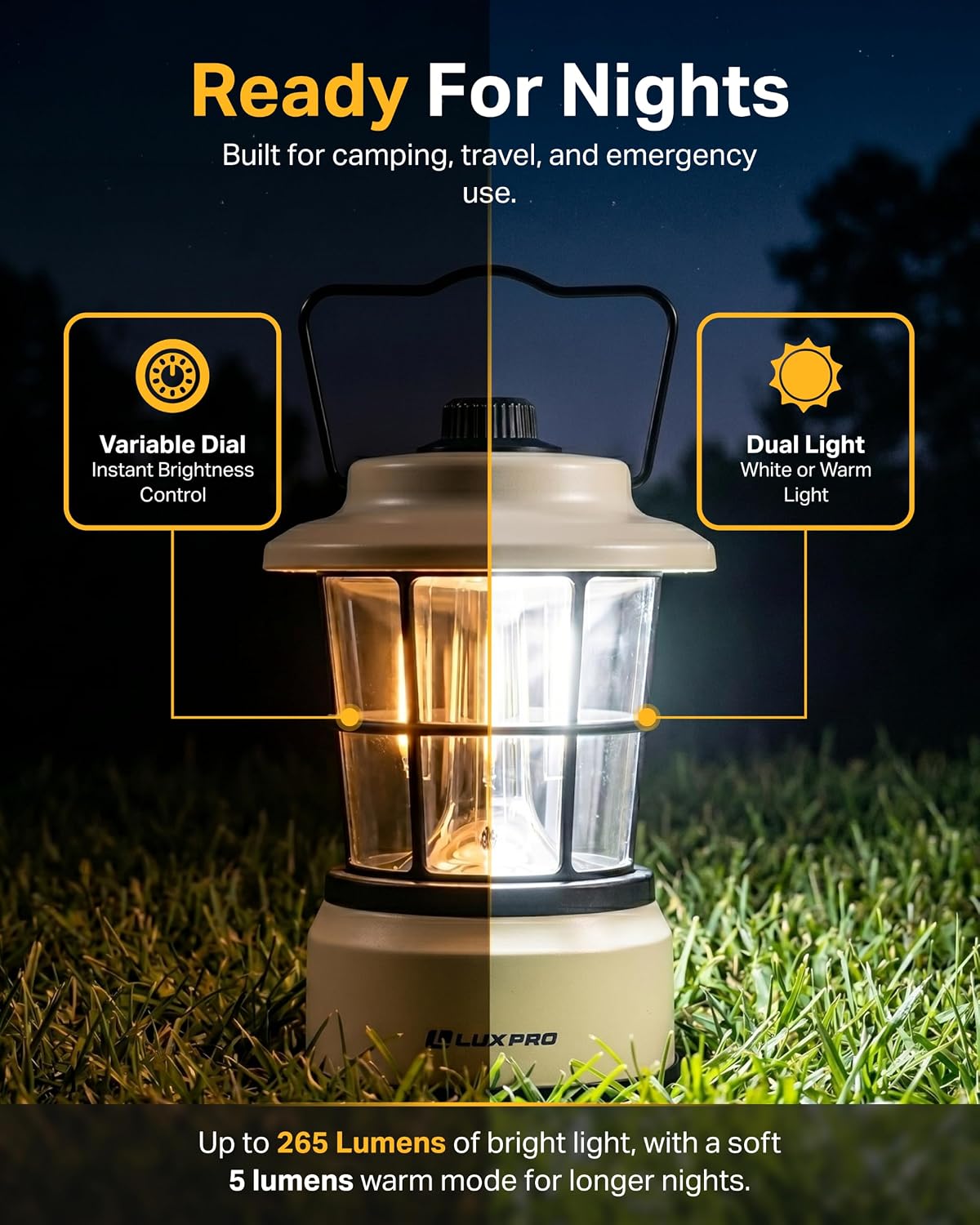 LUXPRO Retro Outdoor Lantern, Battery Lamp Camping Lantern LED Light, Beige