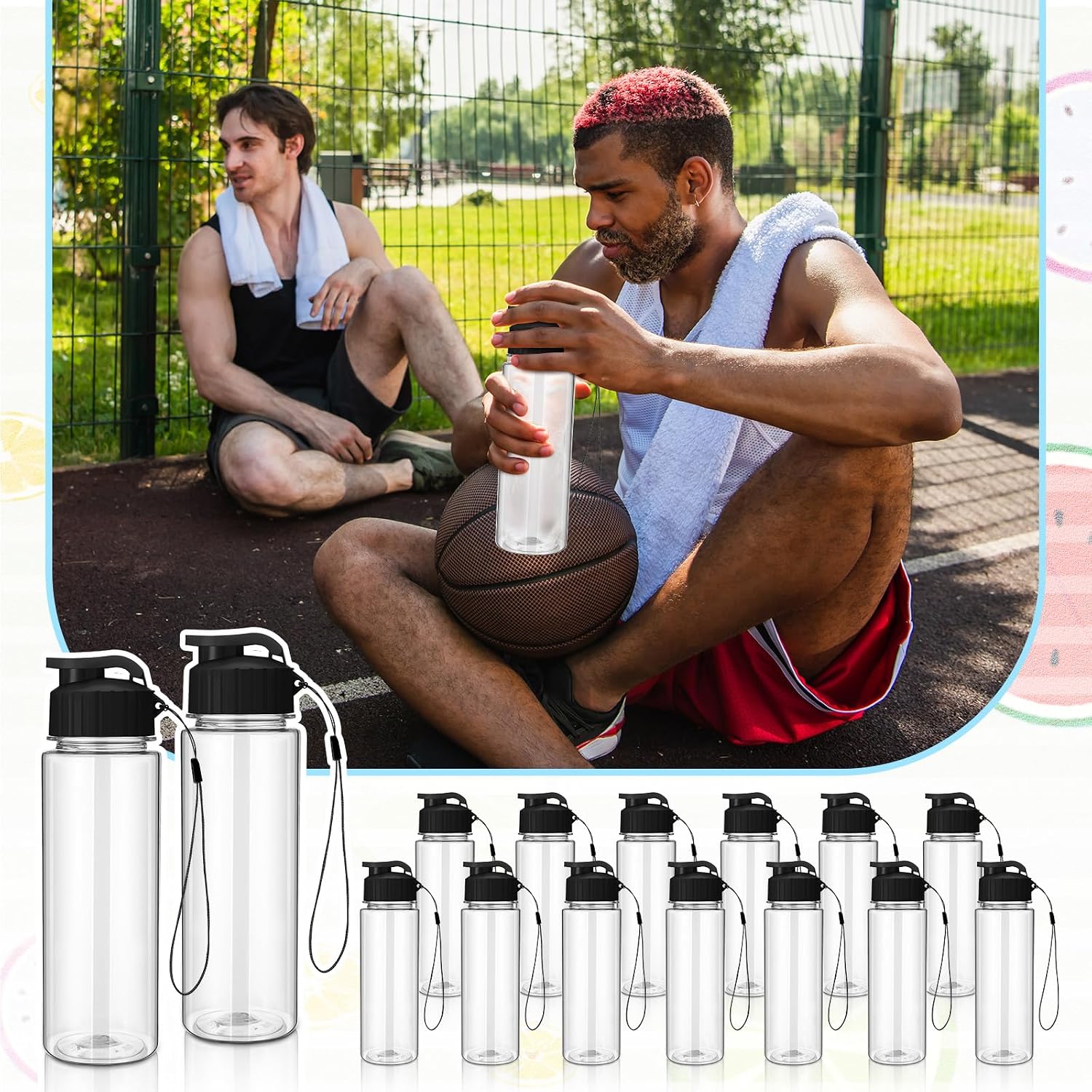 Domensi 50 Pieces Reusable Plastic Water Bottles Bulk, Black