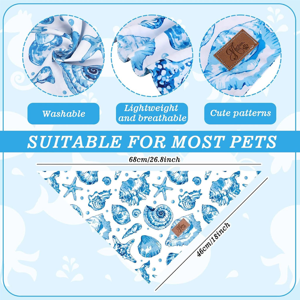 JarThenaAMCS 2Pcs Sea Dog Bandana Summer Ocean Animal Triangle Pet Scarf Double-Sided Adjustable Pet Neckerchief for Hawaiian Beach Party Decor Small Medium Large Cat Dog Costume Accessories