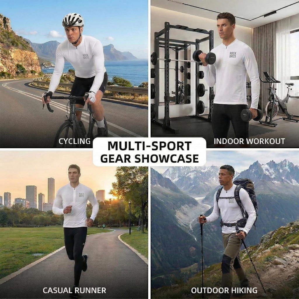 ROCKBROS Men's Long Sleeve Cycling Jersey Breathable Lightweight Bike Shirt Moisture Wicking Reflective 3 Pockets Half Zip