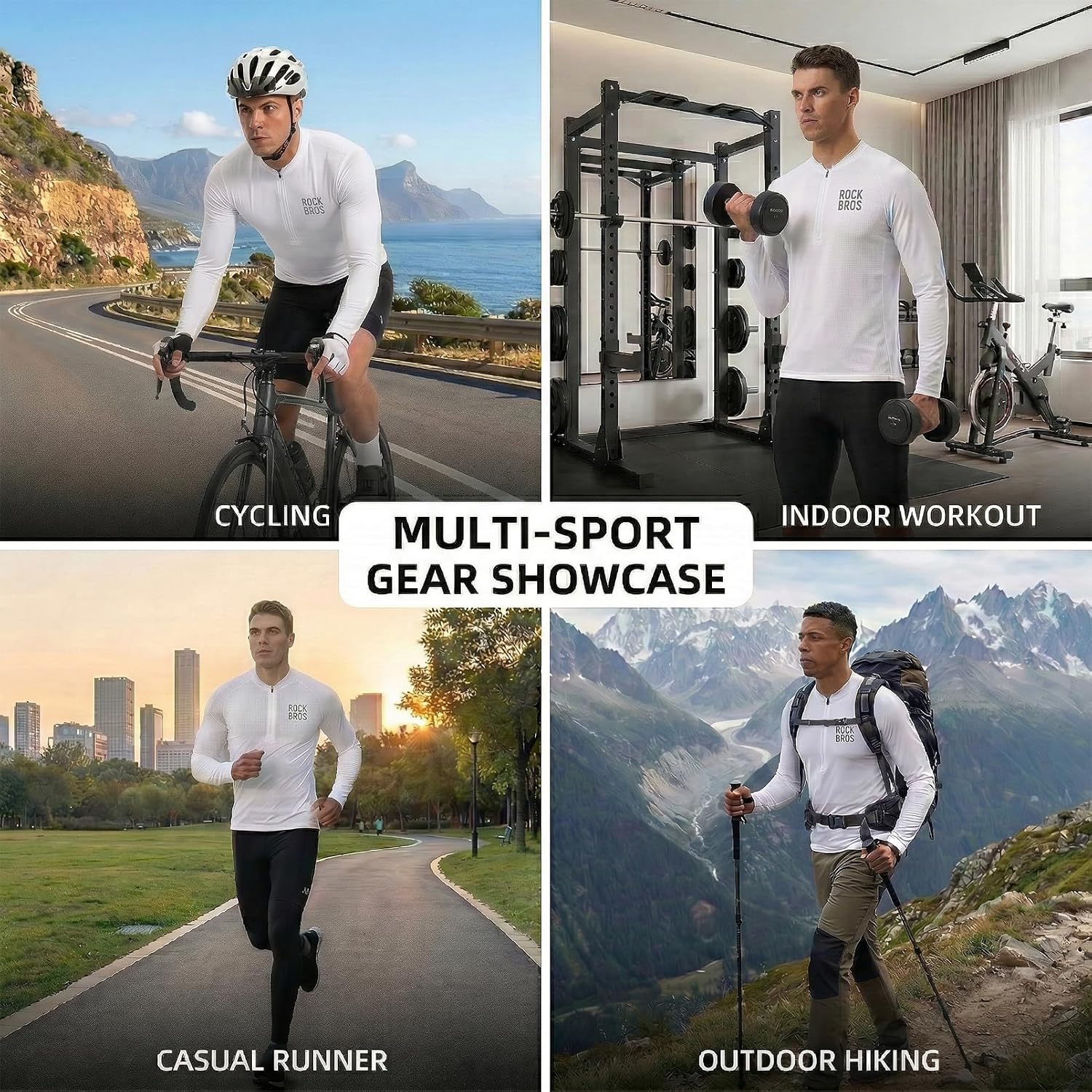 ROCKBROS Men's Long Sleeve Cycling Jersey Breathable Lightweight Bike Shirt Moisture Wicking Reflective 3 Pockets Half Zip