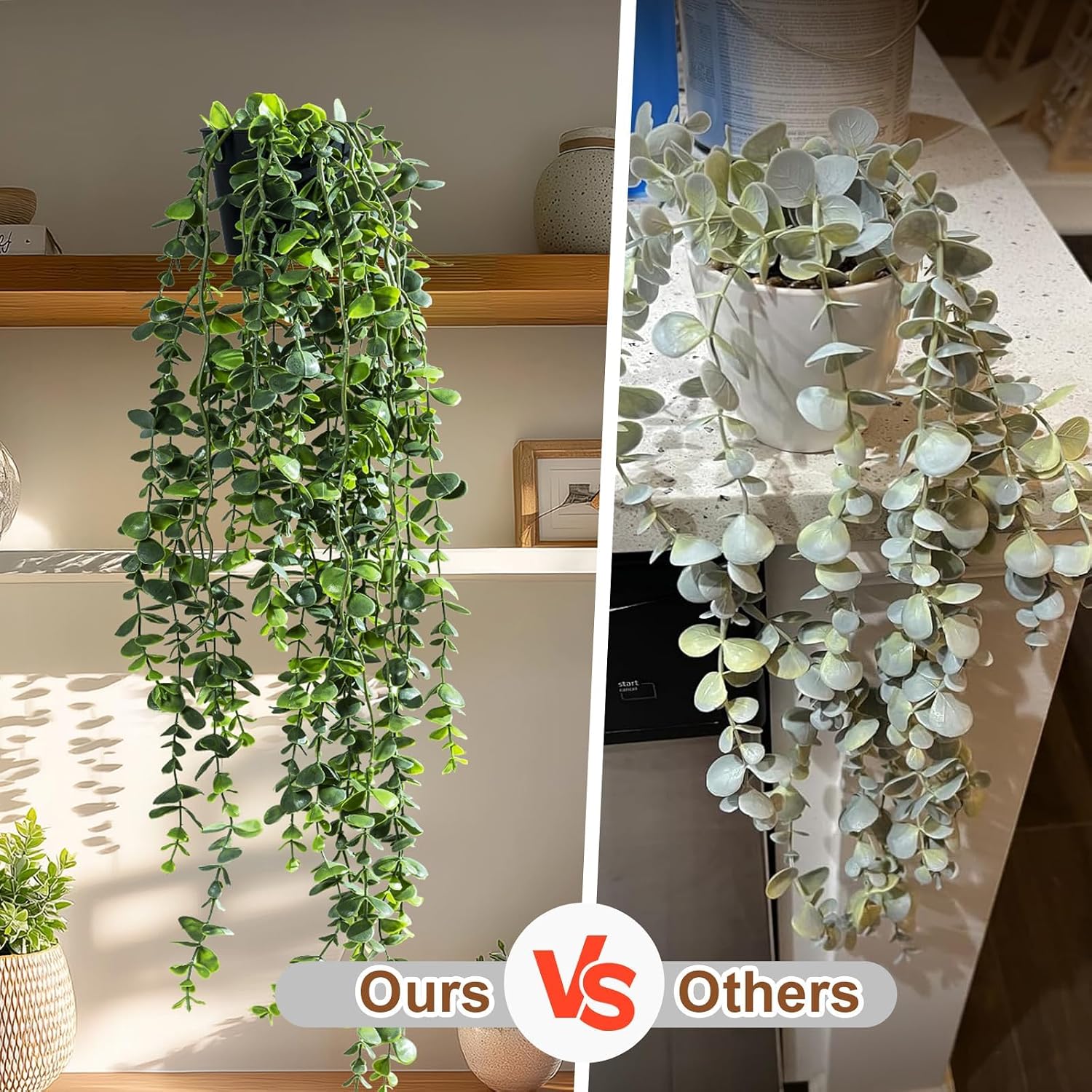 Artificial Hanging Plant 2 Pcs Faux Plant Ivy Vine Faux Eucalyptus Vines Fake Potted Greenery for Wall Living Room Home Shelf Office Bathroom Outdoor Indoor Decor (Type 7)