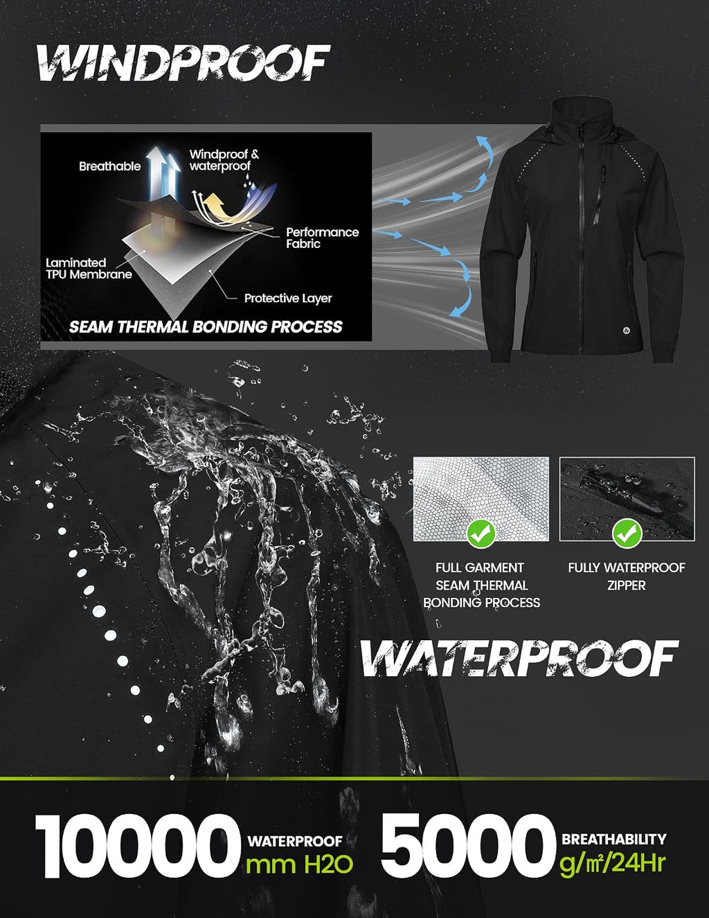 Nepest Womens Cycling Rain Jackets Biking Windbreaker with Hood UPF 50+
