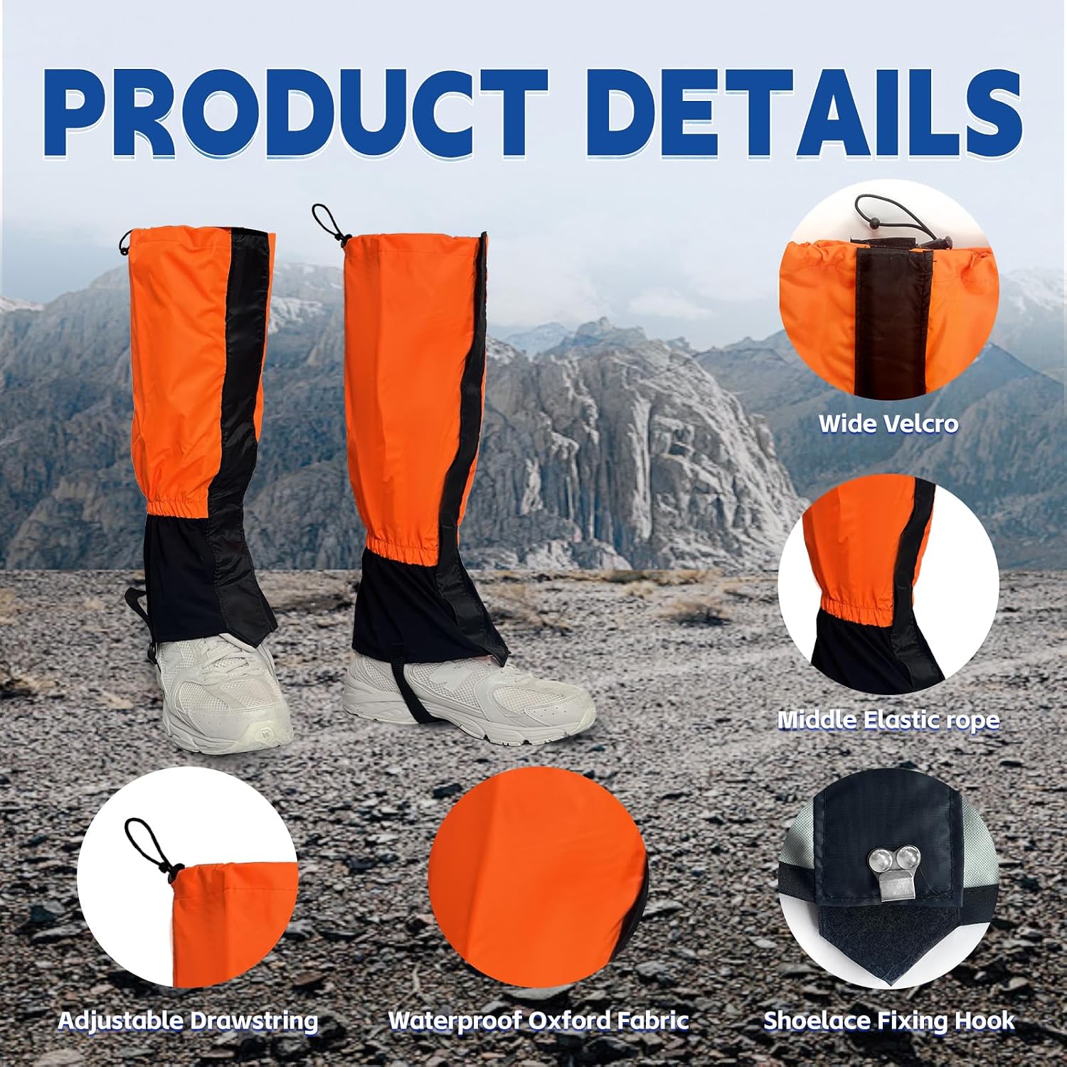 Gators for Hiking Boots,Adjustable Leg Gaiters for Women and Men Boots, Waterproof and Breathable Trail Gaiters for Hiking, Snow and Garden Weeding