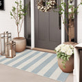 Boho Striped Fall Outdoor Front Door Mat 2'x4.3' Blue and Cream Rug