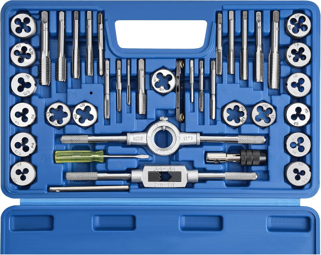 Anfrere 40pcs Metric Tap and Die Set, Metric Standard Rethreading Tool Kit