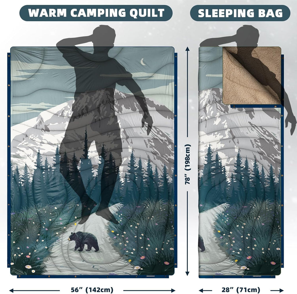Large Camping Blanket with Sherpa Lining 78"x 56"