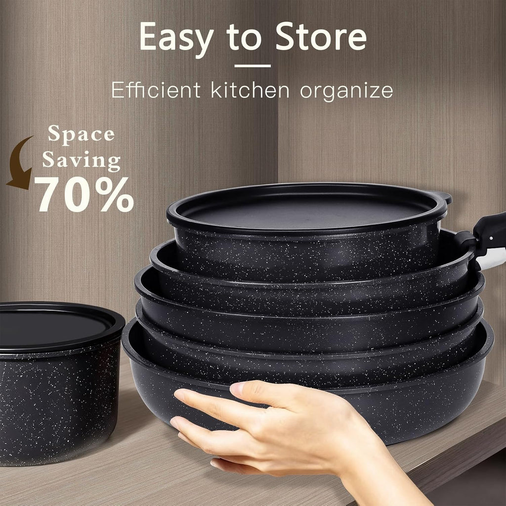 GiPP Ceramic Pots and Pans Set Non Stick, Nonstick Detachable Handle Cookware Sets,Healthy Non Toxic PFAS PFOA & PTFE Free, Dishwasher ＆Oven Safe, Induction Kitchen Pot and Pan, 8 Piece Grey