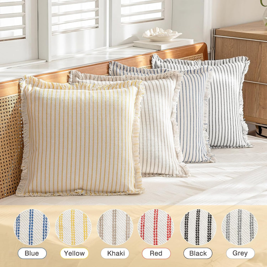 YEENAASY Throw Pillow Covers 18x18 Boho Striped Pillow Cases with Tassel