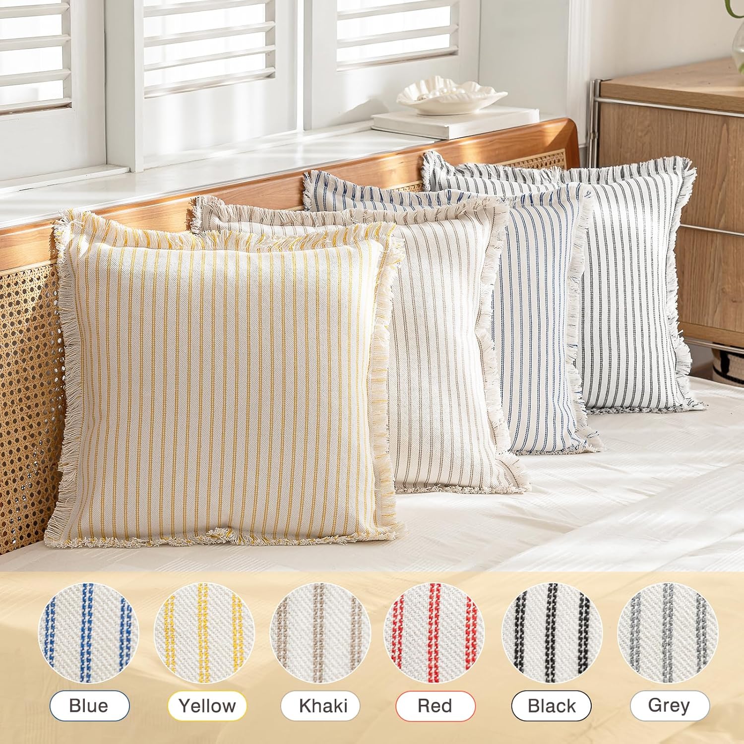 YEENAASY Throw Pillow Covers 18x18 Boho Striped Pillow Cases with Tassel