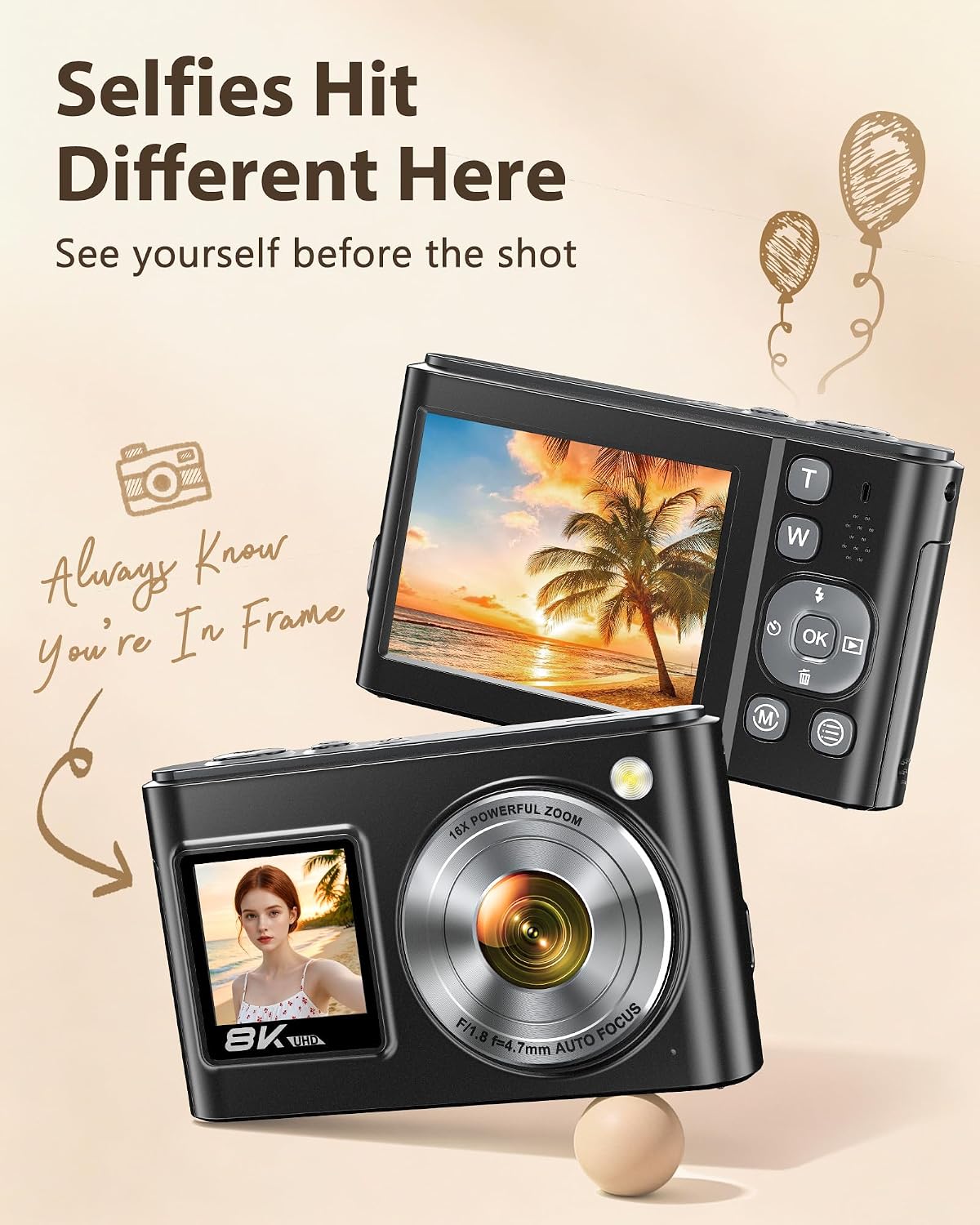 8K Digital Camera, 96MP WiFi Camera for Photography with Dual Screen(Black)