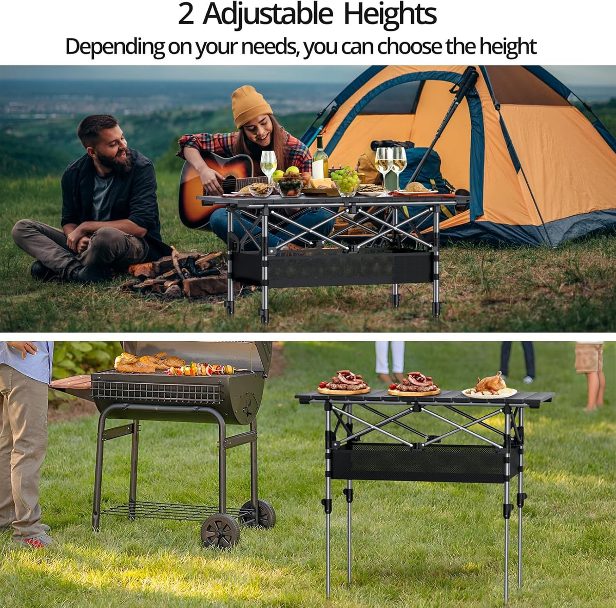 Anbte 3ft Aluminum Roll Top Folding Camping Table, Portable, 32”X16”, Black