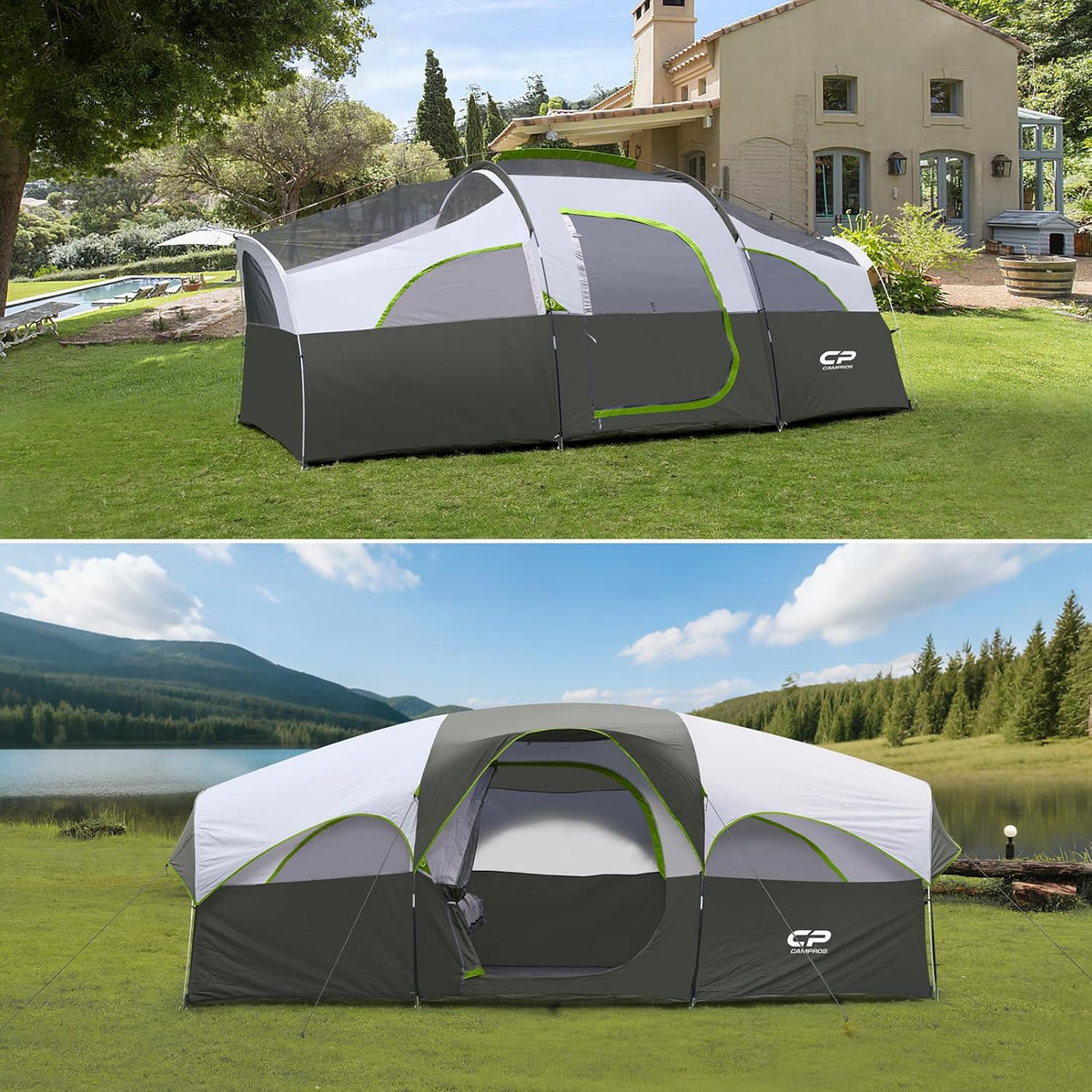 CAMPROS CP 8 Person Camping Tent, Room Divider, Rainfly, Weather Resistant