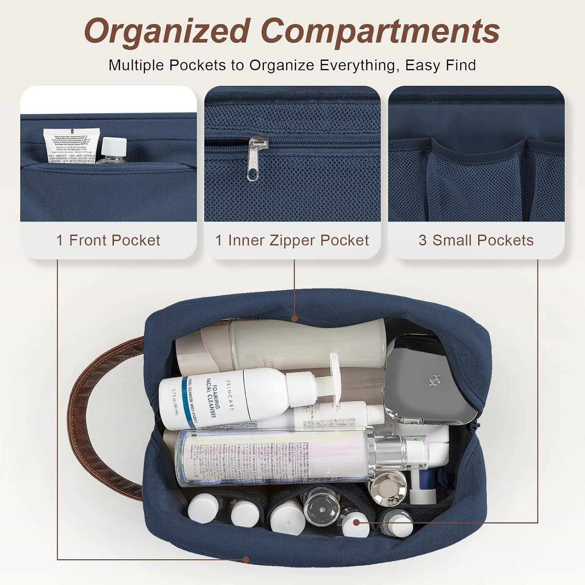 Travel Toiletry Bag for Men, Hanging Toiletry Organizer, Water Resistant Shaving Kit with Large Capacity for Travel Accessories (Blue, Medium)
