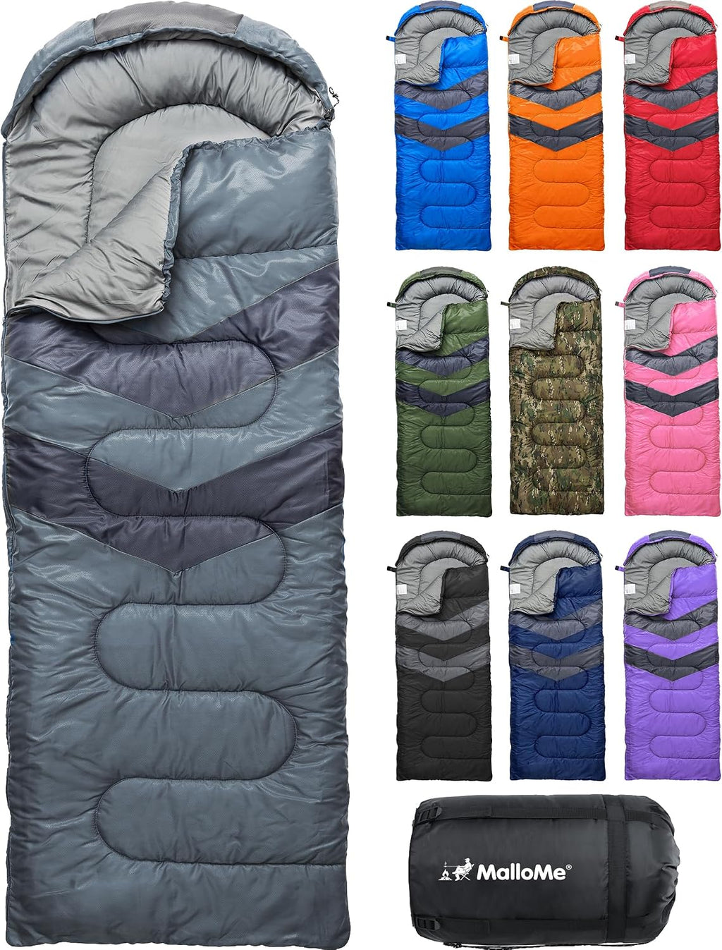 MalloMe Sleeping Bags for Adults Cold Weather & Warm - Backpacking Camping Sleeping Bag for Kids, Girls, Boys - Lightweight Camping Essentials Gear Accessories Hiking Sleep Must Haves Single & Double