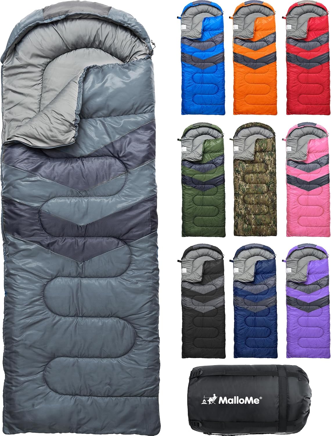 MalloMe Sleeping Bags for Adults Cold Weather & Warm - Backpacking Camping Sleeping Bag for Kids, Girls, Boys - Lightweight Camping Essentials Gear Accessories Hiking Sleep Must Haves Single & Double