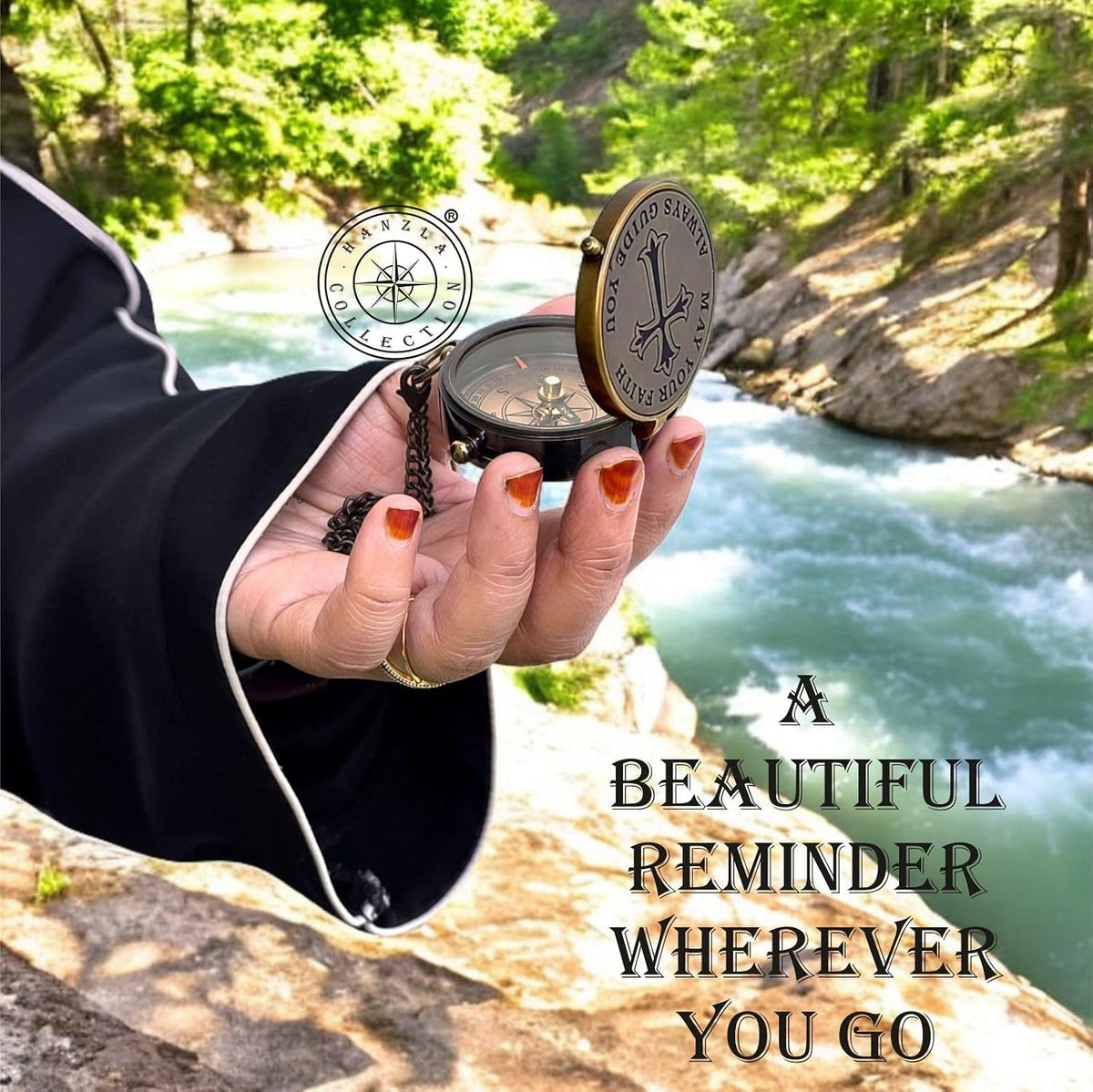 May Your Faith Always Guide You Pslam 32:8 Engraved Compass, Pocket Gift for Hiking, Religious Brass Compass with Wooden Box, Navigational Outdoor Compass Great Gift Item for Your Loved Ones
