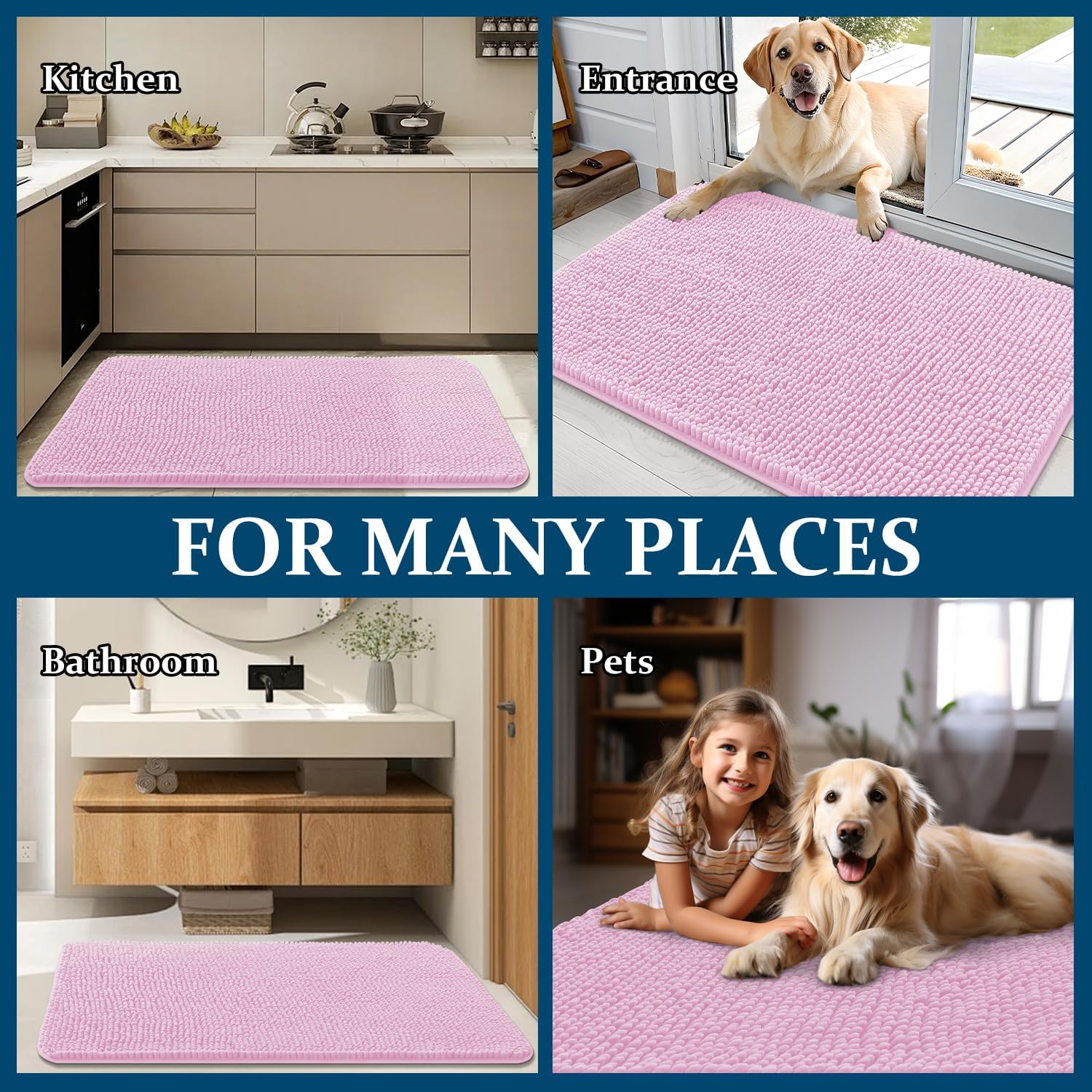 OLANLY Dog Door Mat for Muddy Paws 45x27, Super Absorbent Chenille Mud Mat