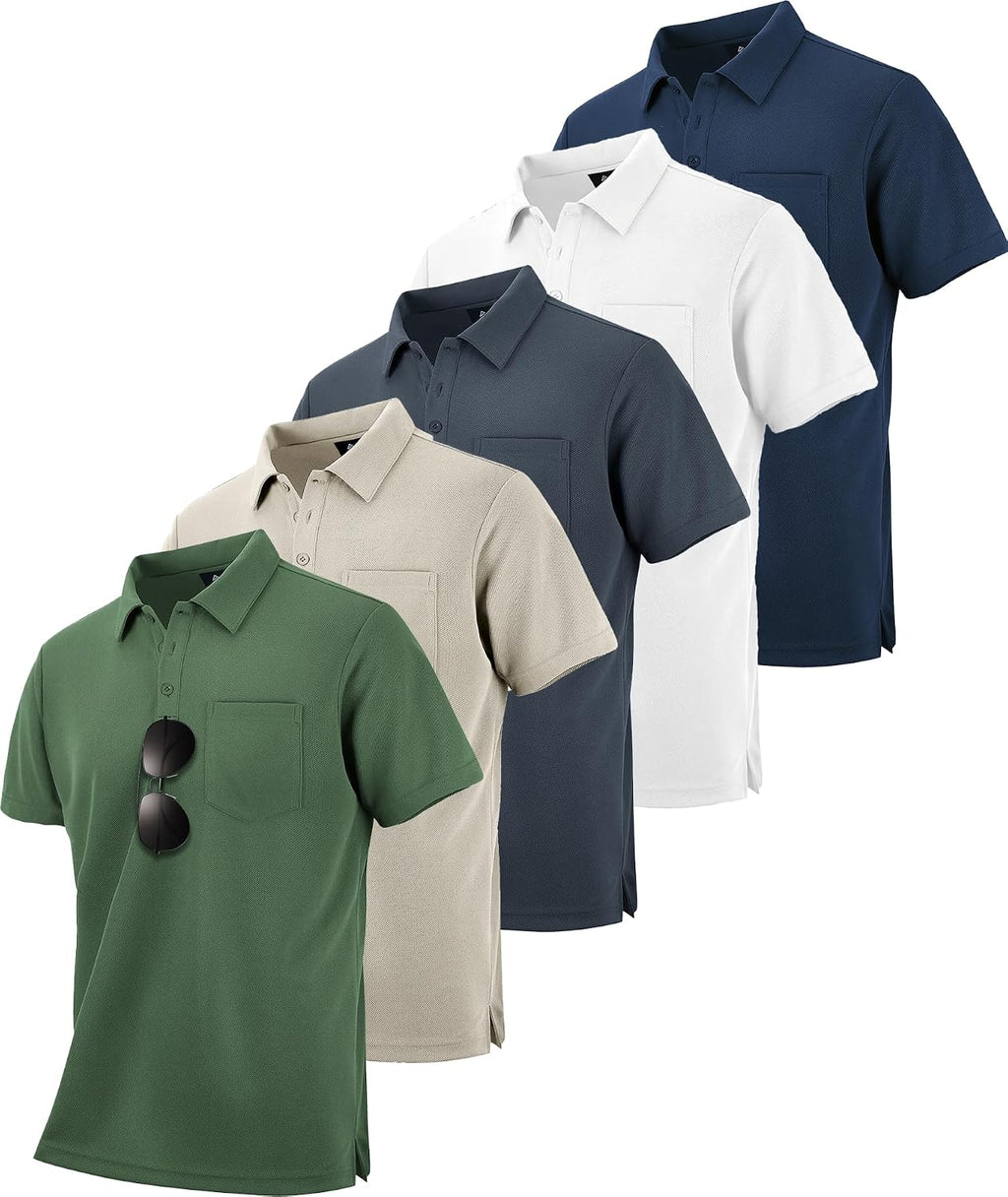 SCODI 5 Pack Mens Pocket Polo Shirts Short Sleeve Golf Casual Work T-Shirt