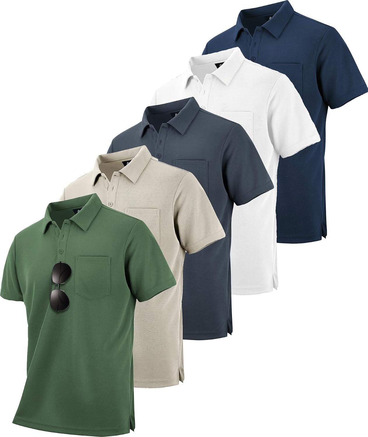 SCODI 5 Pack Mens Pocket Polo Shirts Short Sleeve Golf Casual Work T-Shirt
