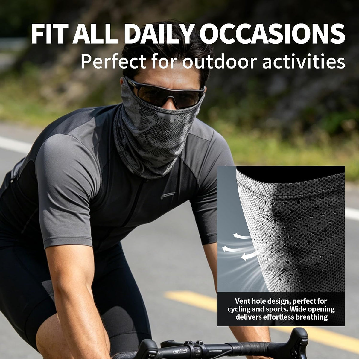Men's Loose Fit Ear Loop Ice Silk Cooling Neck Gaiter, Anti-UV Sun Protection Face Cover with Breathable