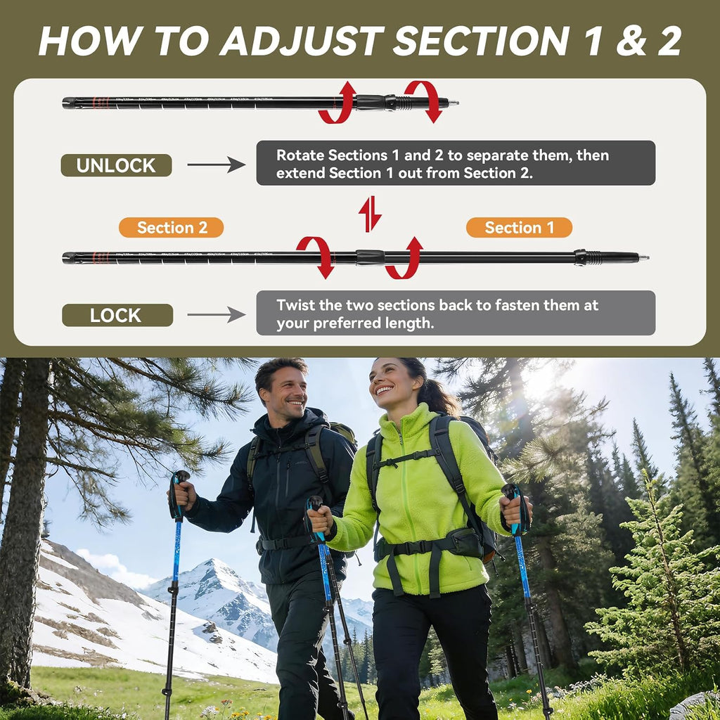 Telescopic Trekking Poles for Hiking, Lightweight Walking Sticks