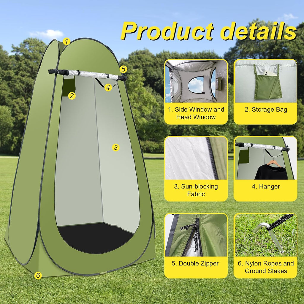 Portable Camping Shower Tent,Shower Tent Kit, Outdoor Pop Up Privacy Tent,Changing Tent with 5 Gallon Shower Bag-(Nozzle Upgraded)