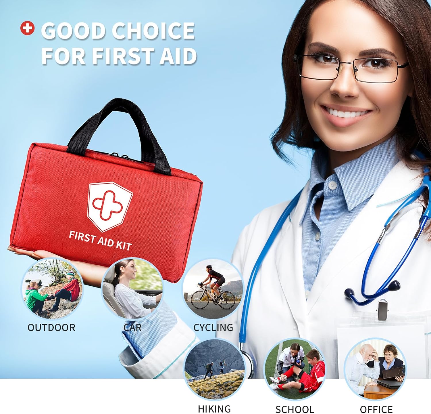 Kitgo First Aid Kit with Hospital Grade Medical Supplies, 220pcs Emergency Medical Trauma Kit, Gift for Dad Husband Great for Home, Outdoors, Office, Car, Travel, Camping, Hiking, Boating