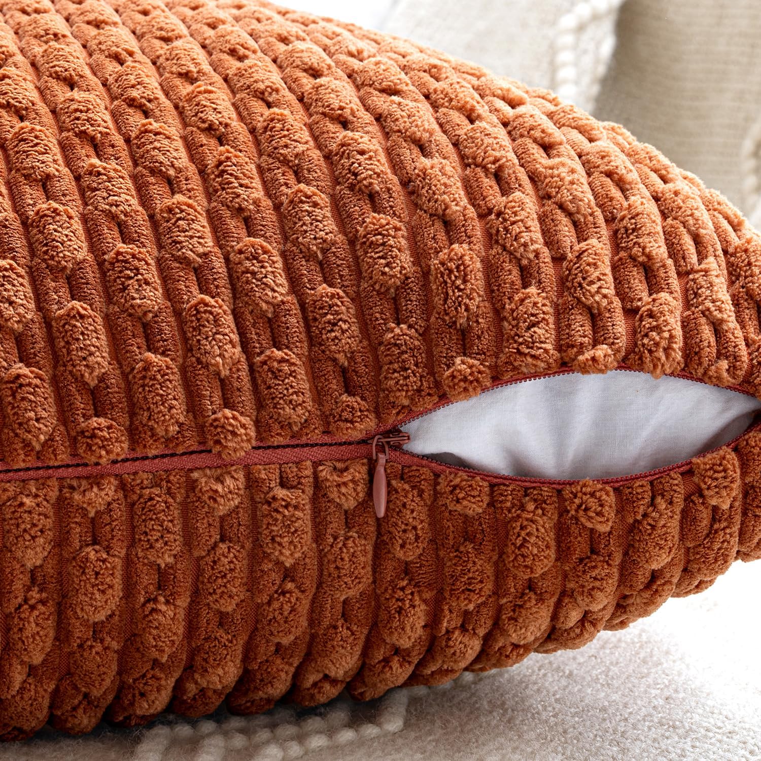 MIULEE Fall Terracotta Decorative Throw Pillow Covers for Couch Sofa Living Room Set of 4 Rustic Striped Cushion Covers Corduroy Pillowcases Farmhouse Home Decor 18x18 Inch Burnt Orange