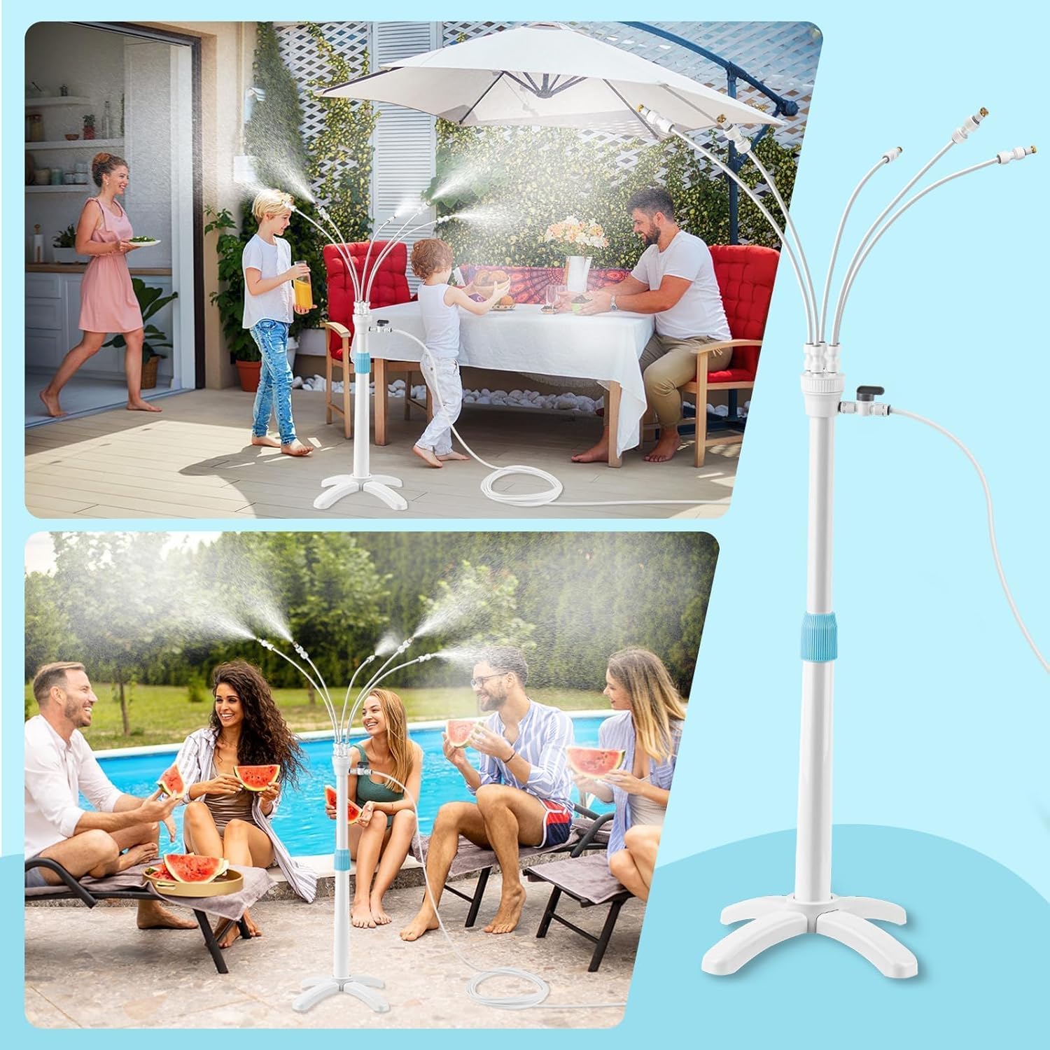 Tesmotor Stand Misters for Outside Patio, Standing Misters with Adjustable 46in Height, 5 Brass Nozzles and 26FT Line, Standing Misting Cooling System for BBQ, Patio, Pool, and Outdoor Water Fun