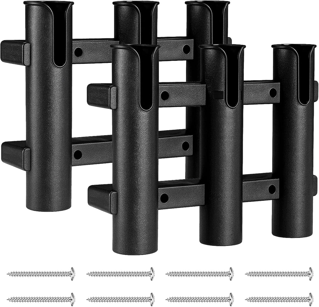 2Pcs Fishing Rod Holders Boat Rod Holders with Screws 3 Rod Rack Wall Mounted Boat Side Mount Tool Holder Portable Fishing Pole Holders for Boat Kayak Garage Cooler Trailer Fishing Boat