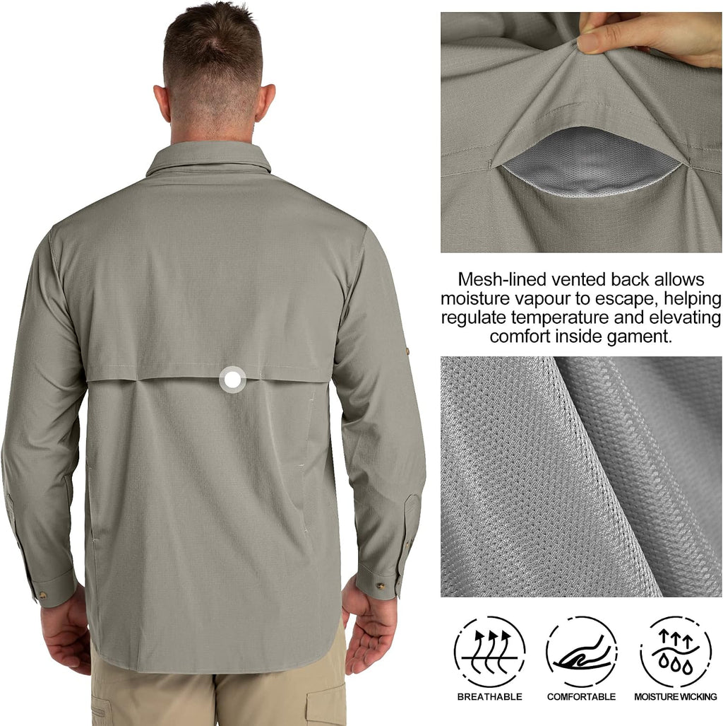33,000ft Men's UPF 50+ UV Protection Long Sleeve Hiking Shirts Breathable Quick Dry Fishing Shirts for Safari, Outdoor