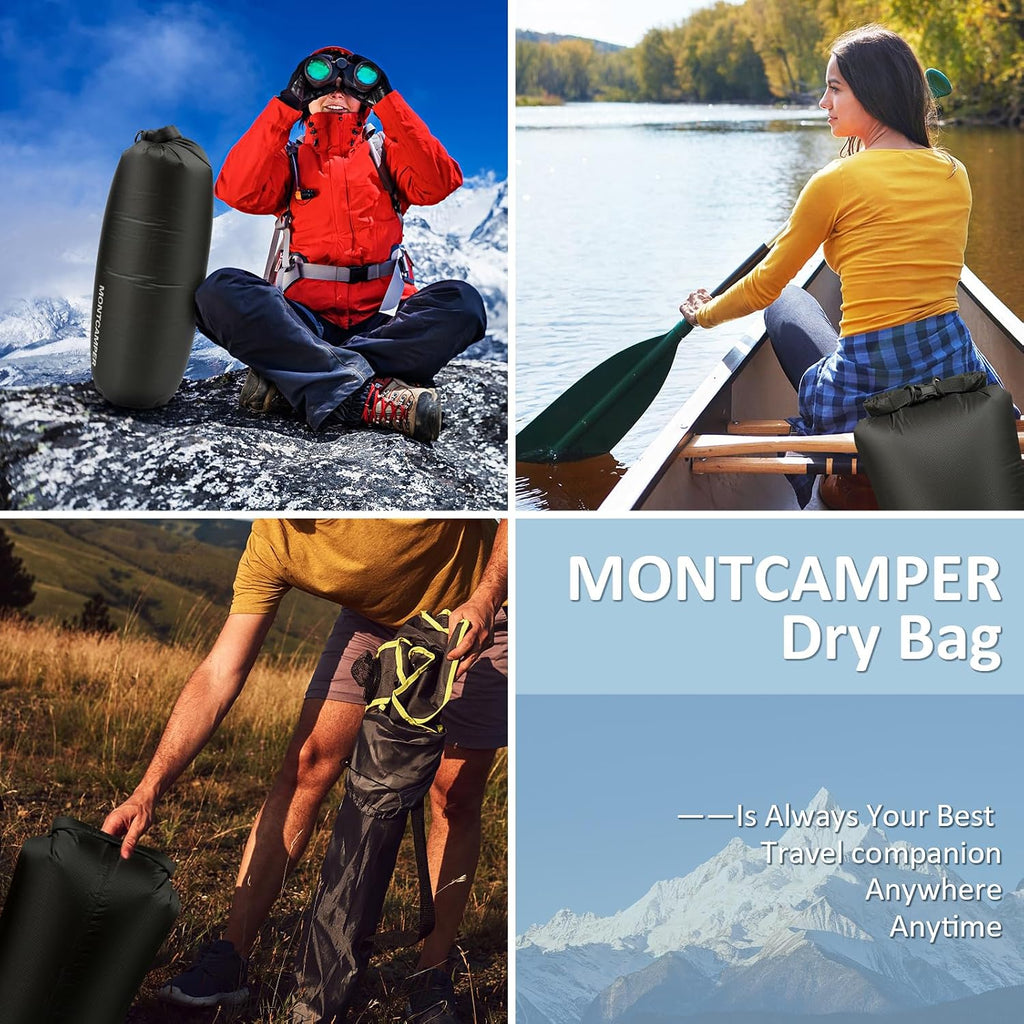 Waterproof Dry Bag 3-Pack (5L + 10L + 20L) – 30D Nylon Roll Top Dry Sacks with PU Coating, Lightweight Water-Resistant Storage for Kayaking, Camping, Hiking, Fishing & Beach (Black)