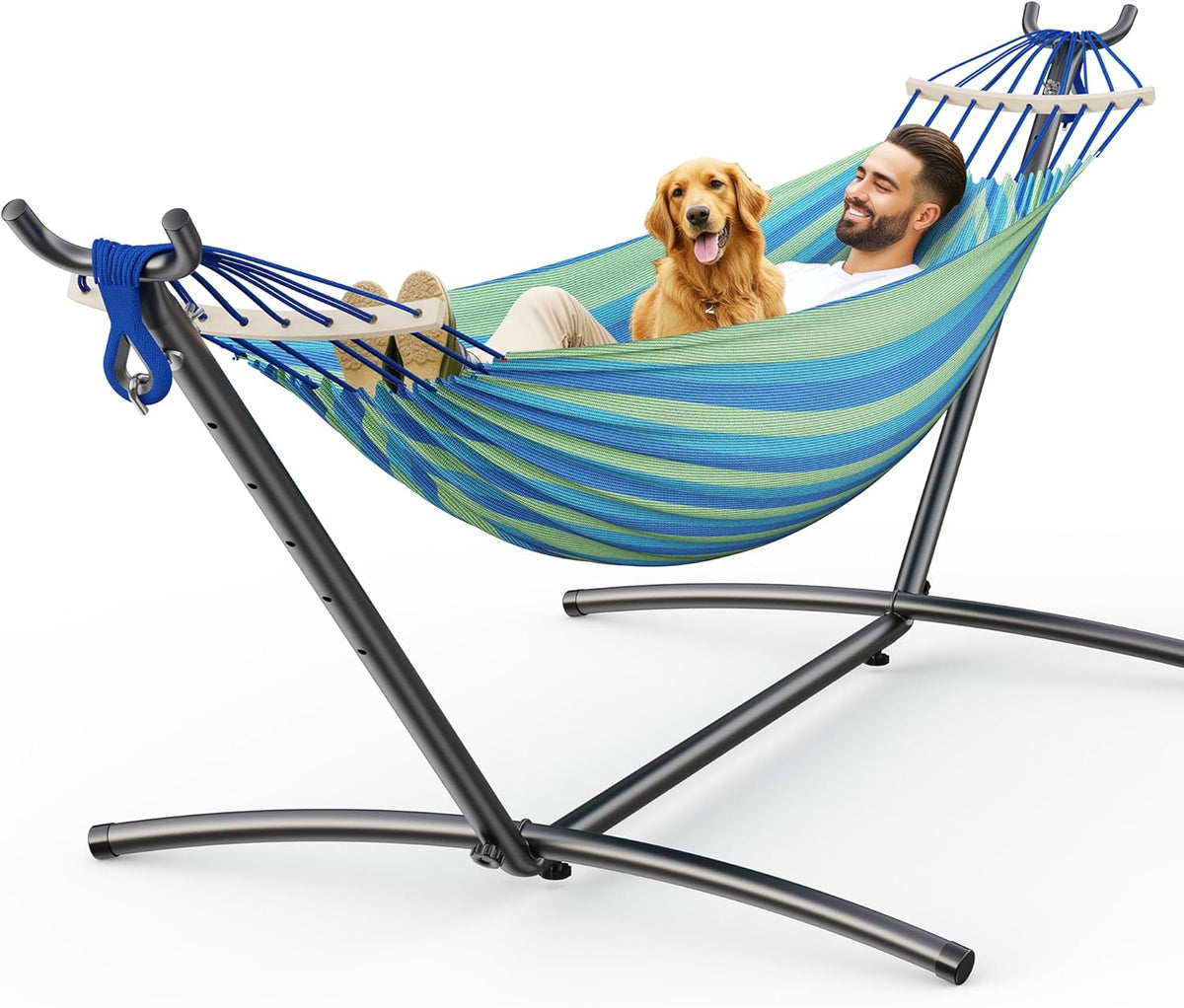 ANAGOO 2 Person Hammock with Stand, 500 lb Indoor Outdoor, Coffee