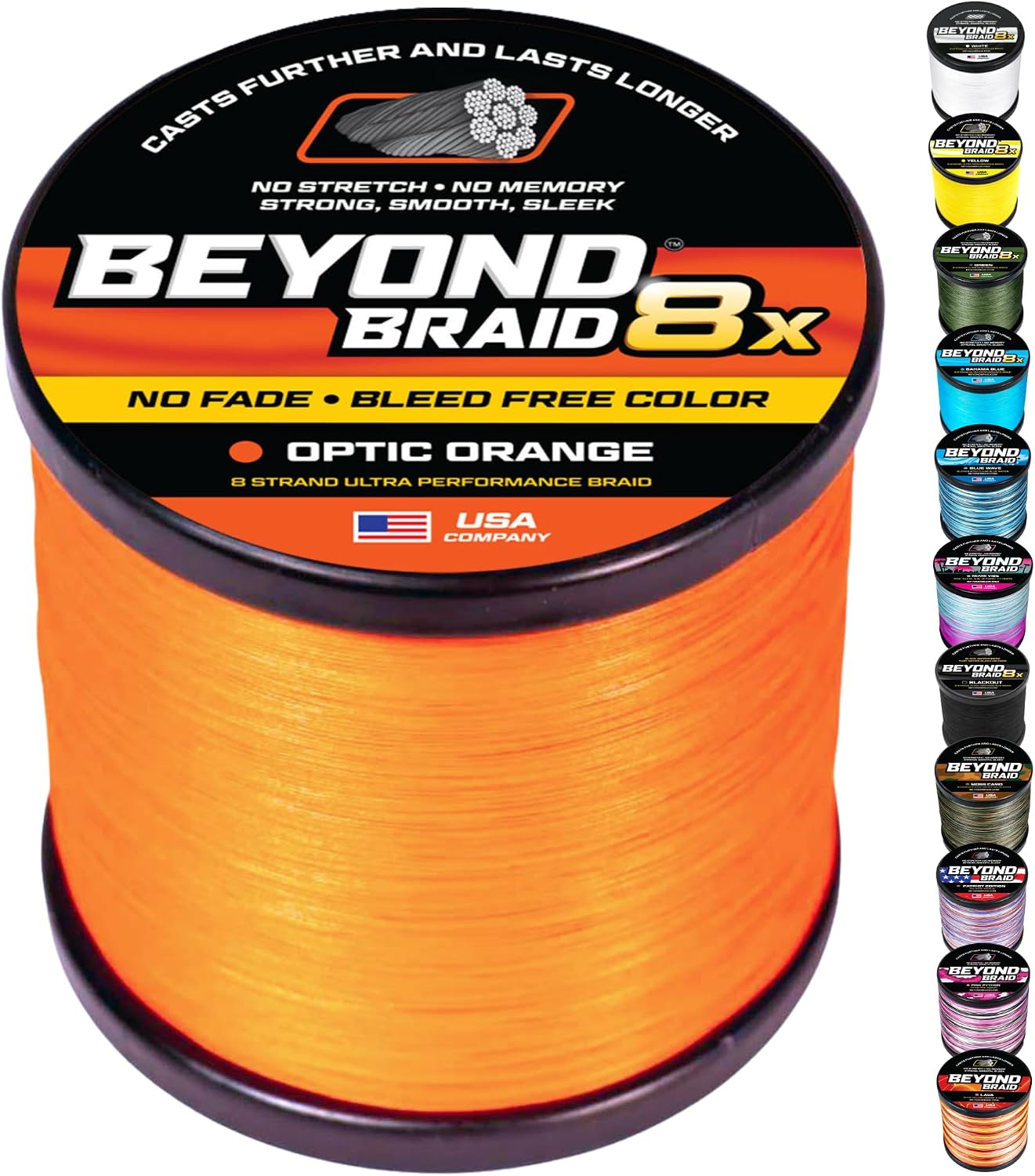 Beyond Braid Braided Fishing Line -Super Strong - Abrasion Resistant - No Stretch -Blue Camo, Moss Camo, White, Green, Pink, Blue, 4 Strand 8 Strand