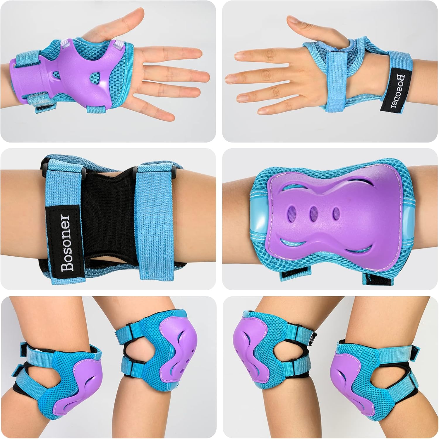 BOSONER Kids/Youth Knee Pad Elbow Pads Guards Protective Gear Set for Roller Skates Cycling BMX Bike Skateboard Inline Skatings Scooter Riding Sports