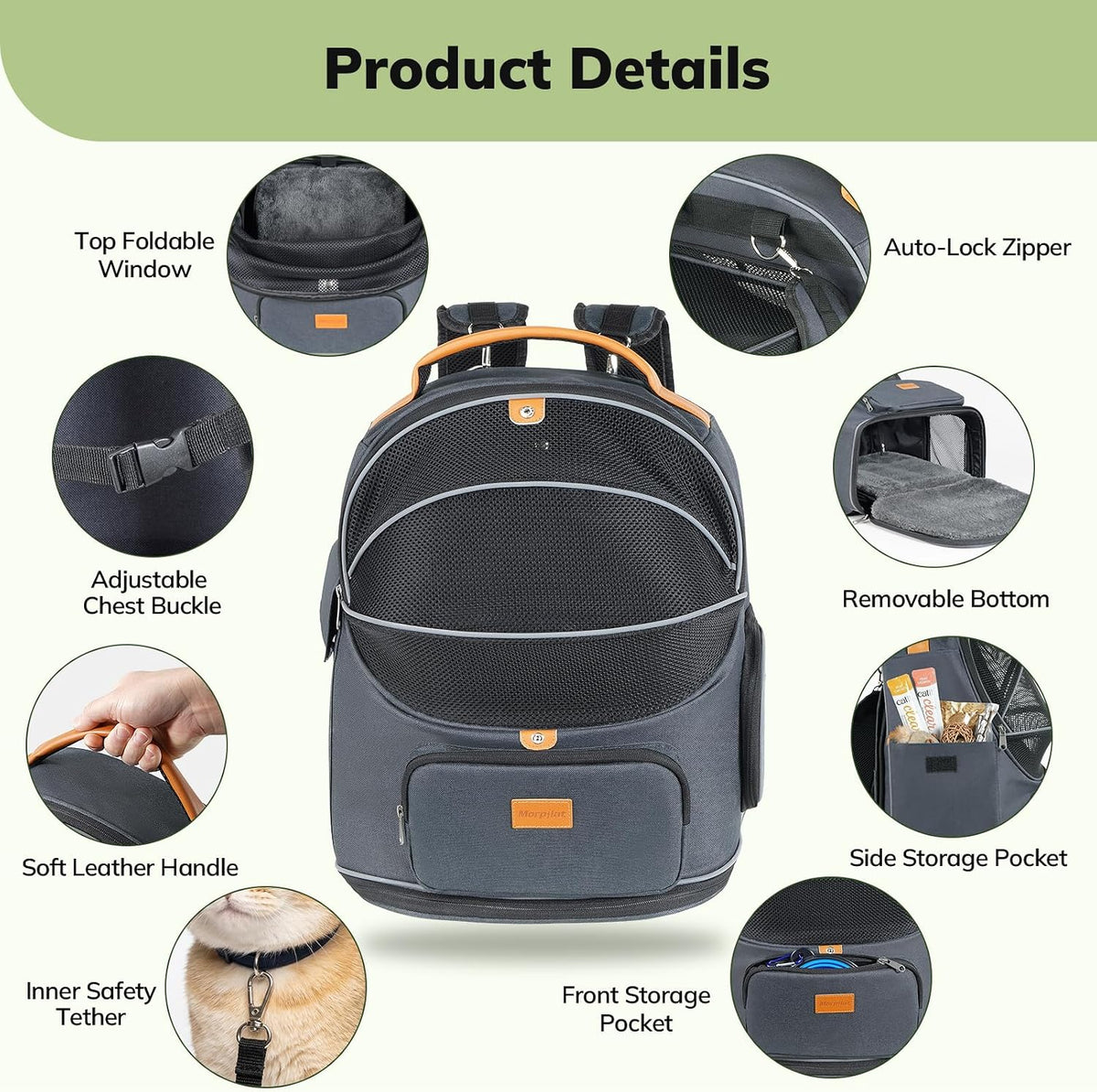 Morpilot Expandable Cat Carrier Backpack for Small Dogs & Cats Up to 12lbs