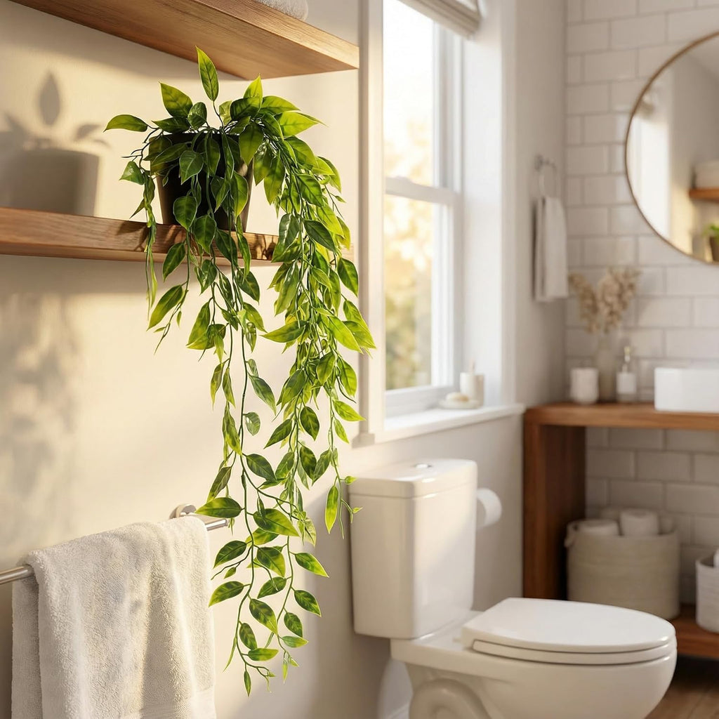 5 Pack Fake Plants - Artificial Hanging Plants & Small Potted Faux Eucalyptus Fern Ivy, UV Resistant Maintenance-Free, for Shelf Wall Desk Home Office Bathroom Indoor Outdoor Decor