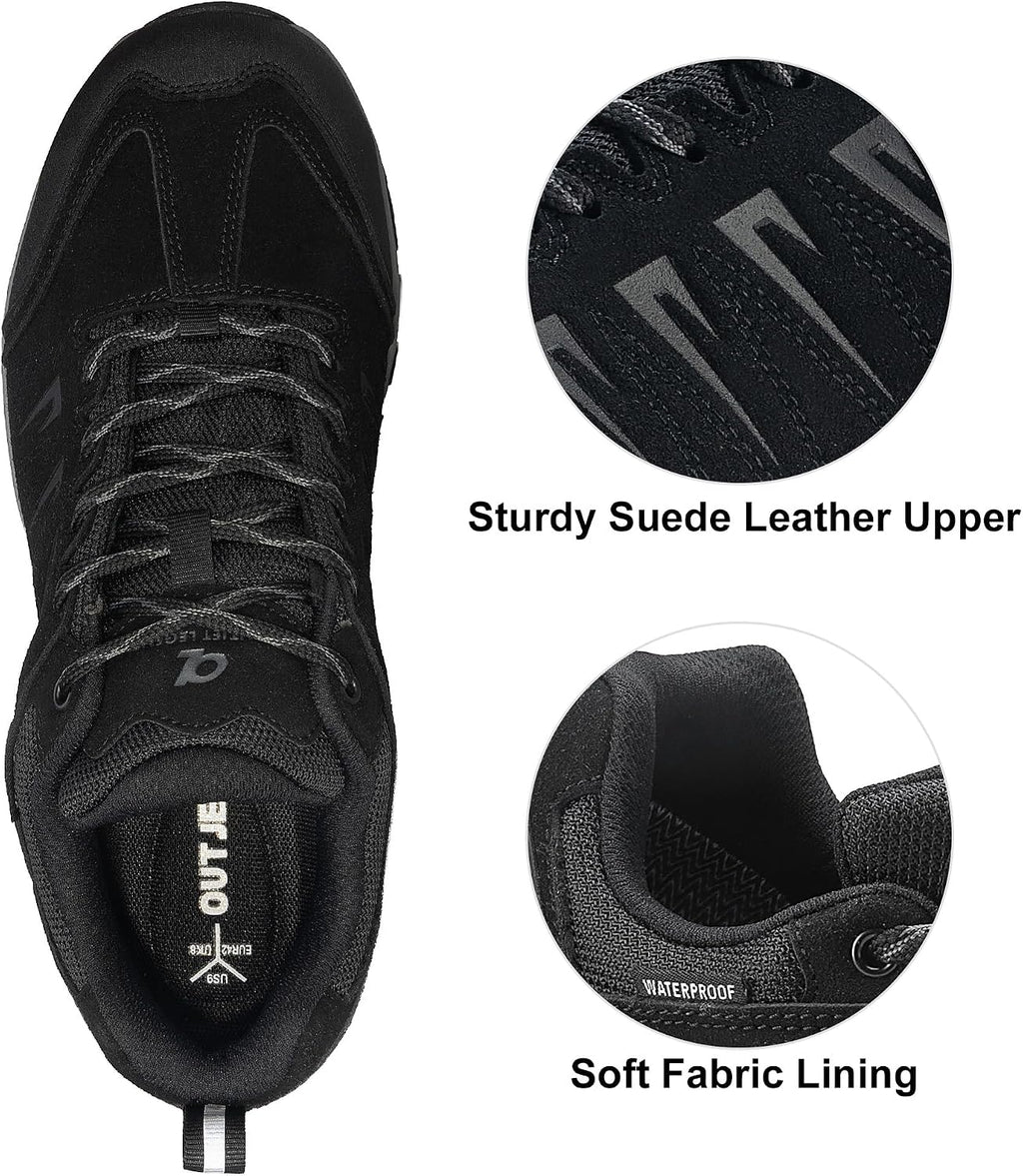 OL OUTJET LEGEND Men's Waterproof Hiking Shoes Leather Comfortable Lightweight Anti-Slip Outdoor Walking Work Sneakers