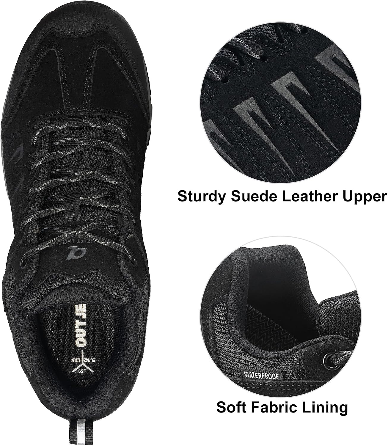 OL OUTJET LEGEND Men's Waterproof Hiking Shoes Leather Comfortable Lightweight Anti-Slip Outdoor Walking Work Sneakers