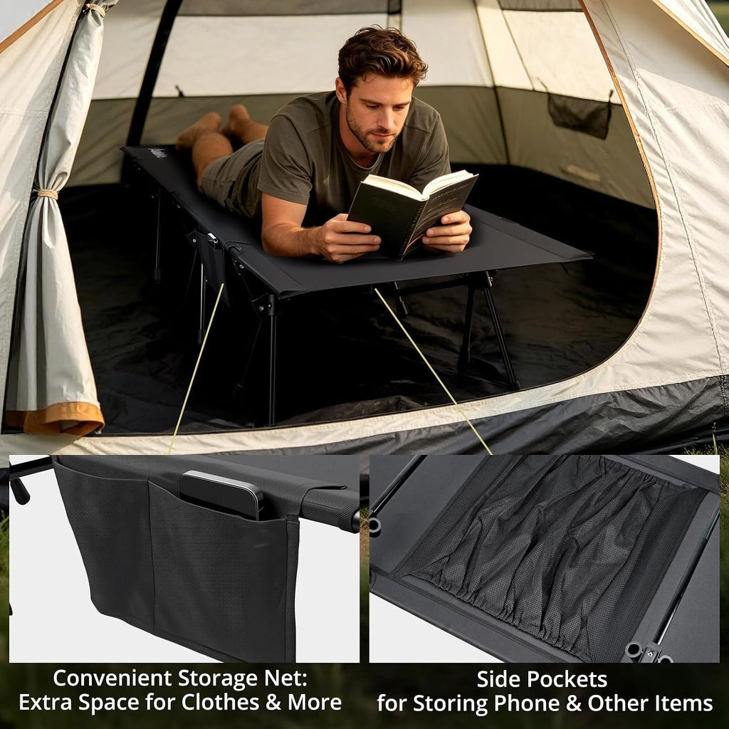 Anbte Height Adjustable Camping Cot, Support 400 lbs, Portable for 1 Person