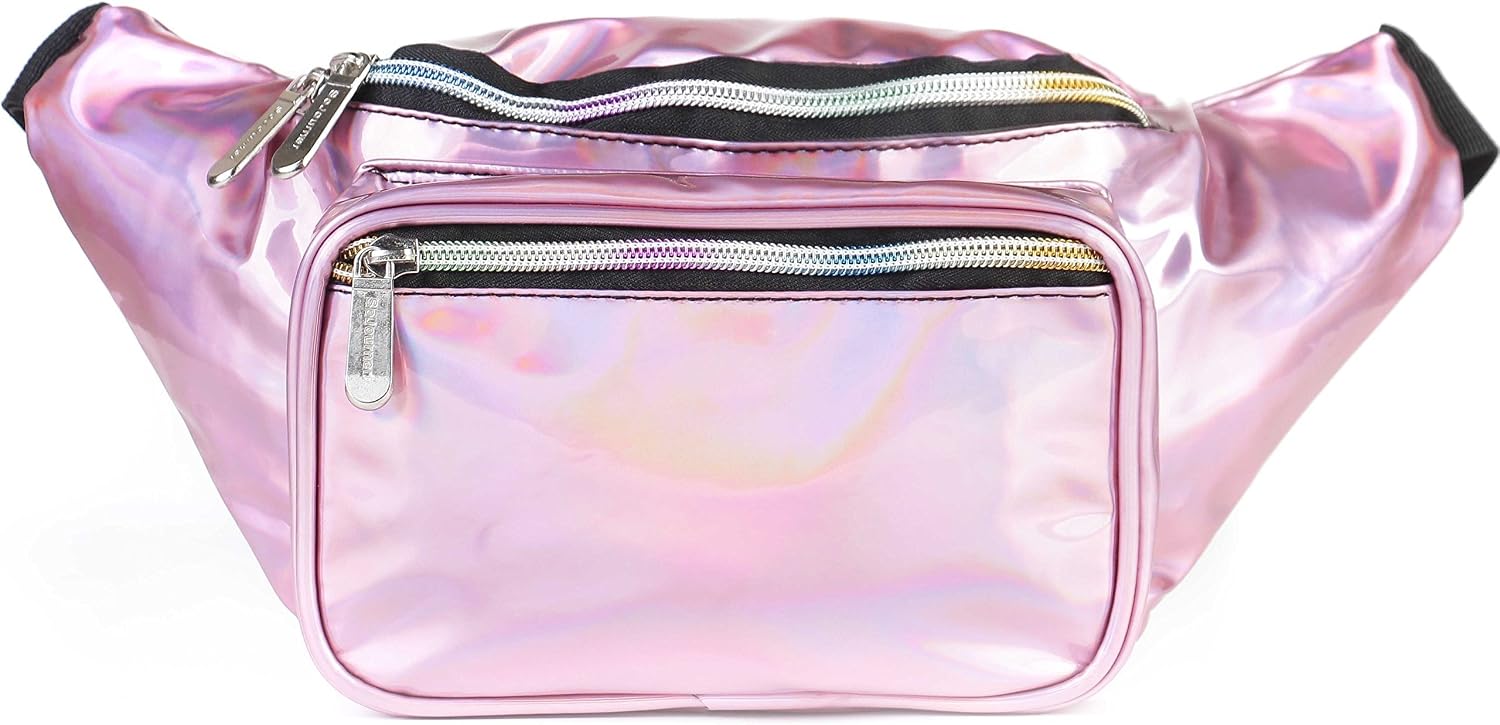 SoJourner Waterproof Holographic Fanny Pack, Pale Pink