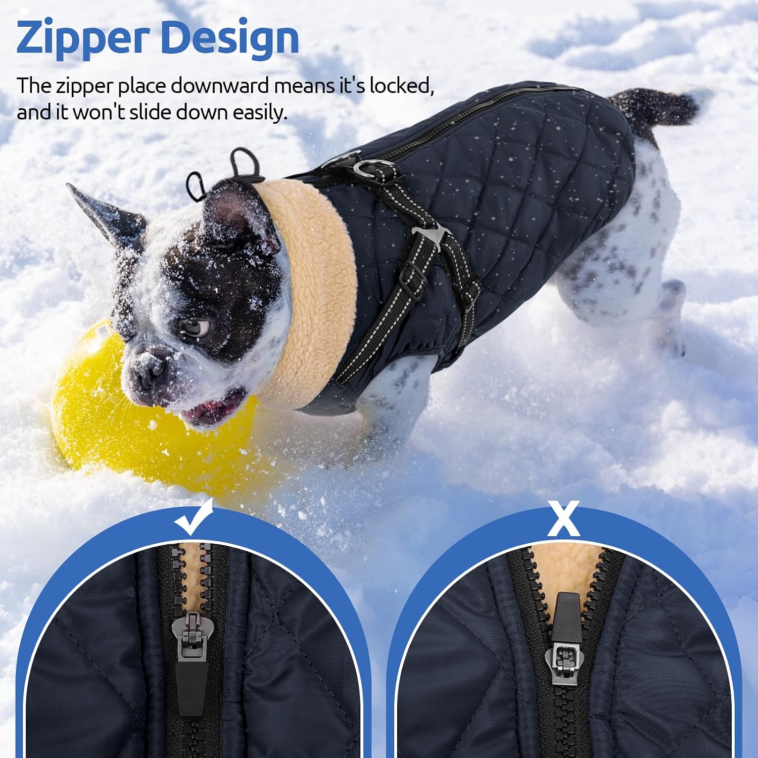 Queenmore Dog Winter Jacket Dog Coats for Large Dogs with Harness Built in