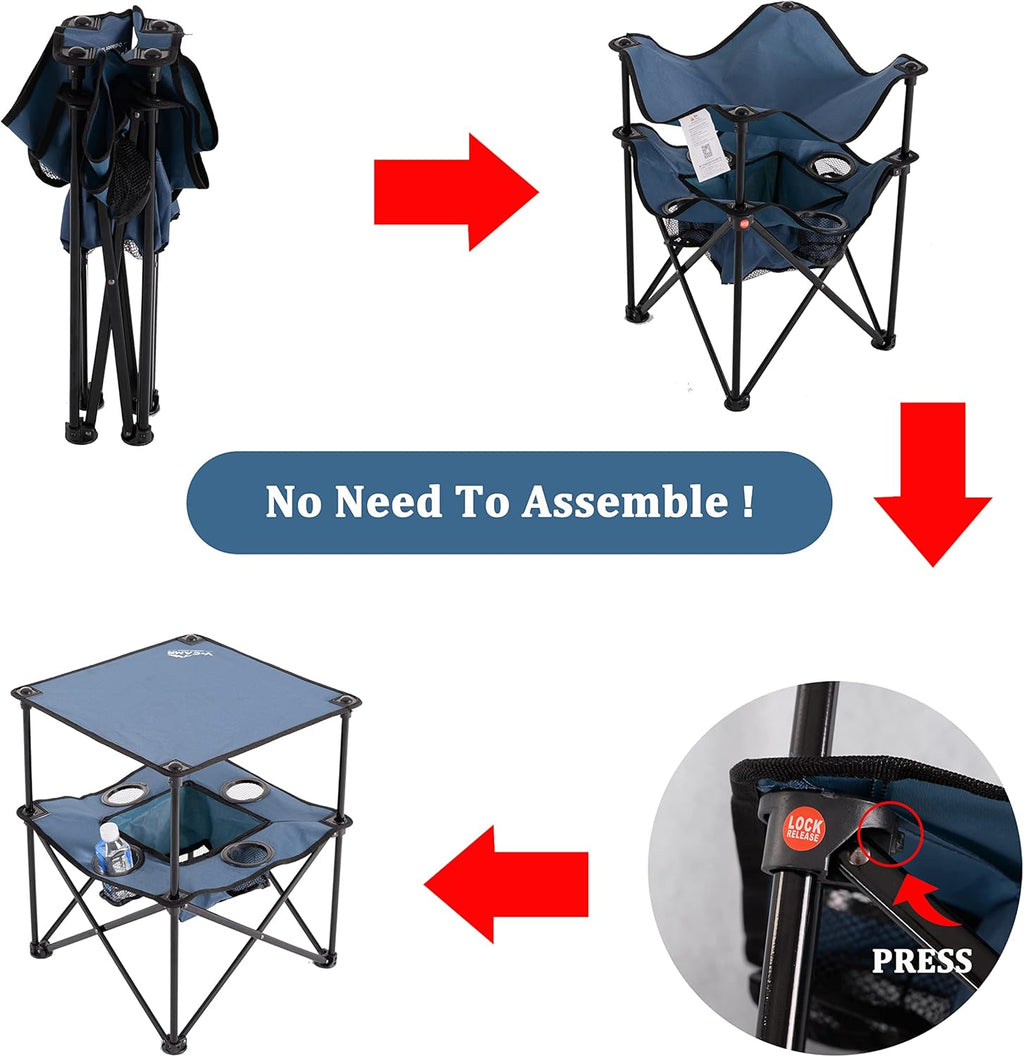 Folding Camping Table, Portable Outdoor Picnic Table, Lightweight Square Camp Table with Built-in 4 Cup Holders Food Basket and Travel Bag for Barbeque Beach Camping and Tailgate Blue