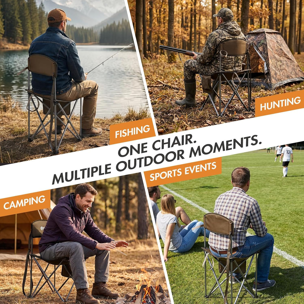 Portal Extra Large Quick Folding Tripod Stool with Backrest Fishing Camping Chair with Carry Strap