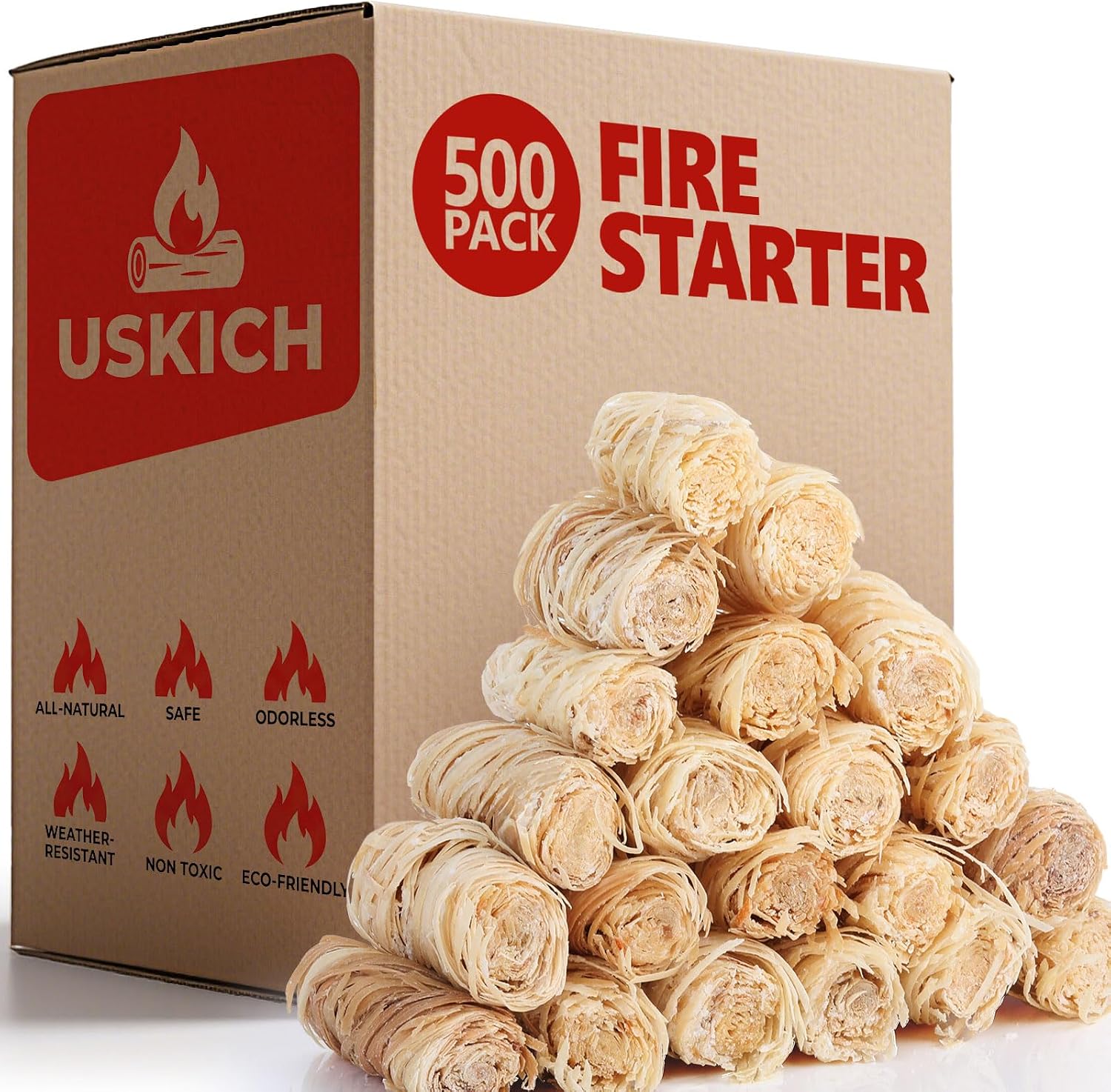 USKICH 150Pcs Fire Starter,Fire Starters for Campfires,Fireplace, Pellet Stove & Wood, Fire Pit, Smoker, BBQ, Chimney, Pizza Oven - Fire Starters for Grill, Charcoal Starter, for Men