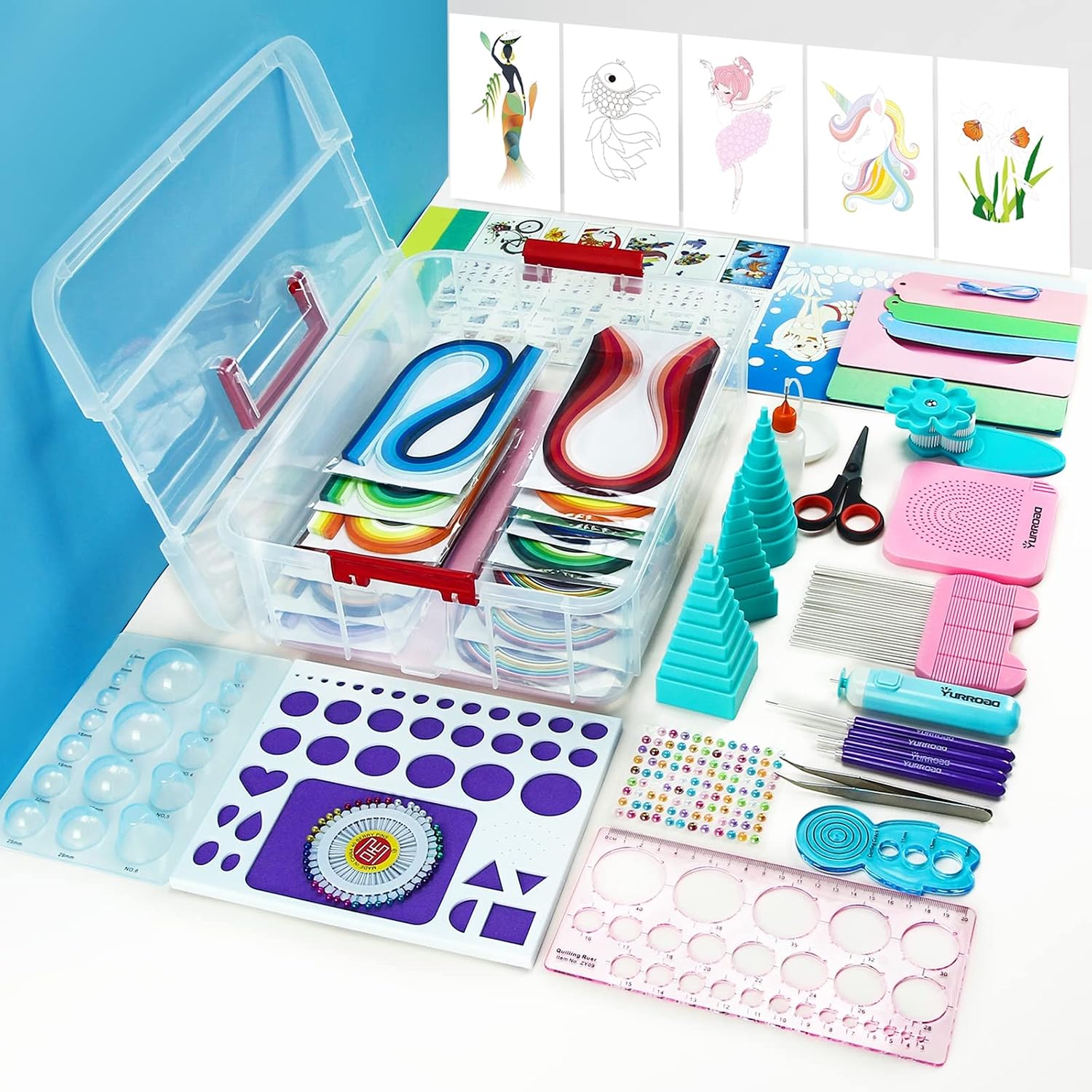 YURROAD All-in-One Paper Quilling Kit, 1860 Paper Strips, 22 Quilling Tools